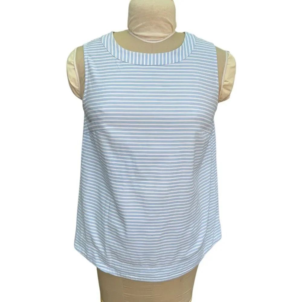 Talbots Sleeveless Blue/White Stripe Top Sz. Lightweight Packable Cool Crisp